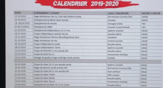 calendrier 2019-2020